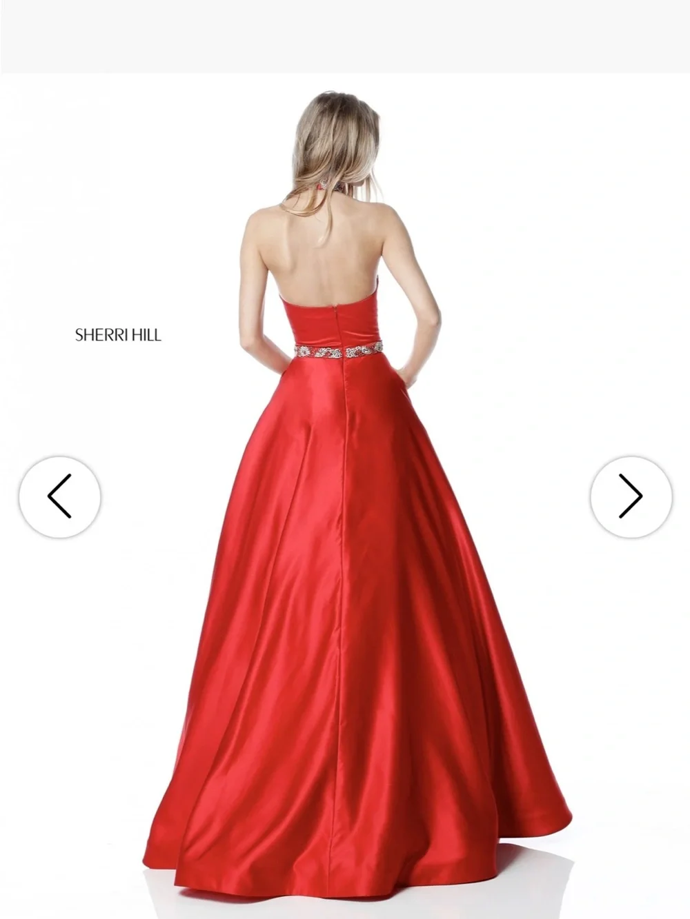 Sherri Hill White jeweled halter ball gown with illusion panel - Picture 3 of 12